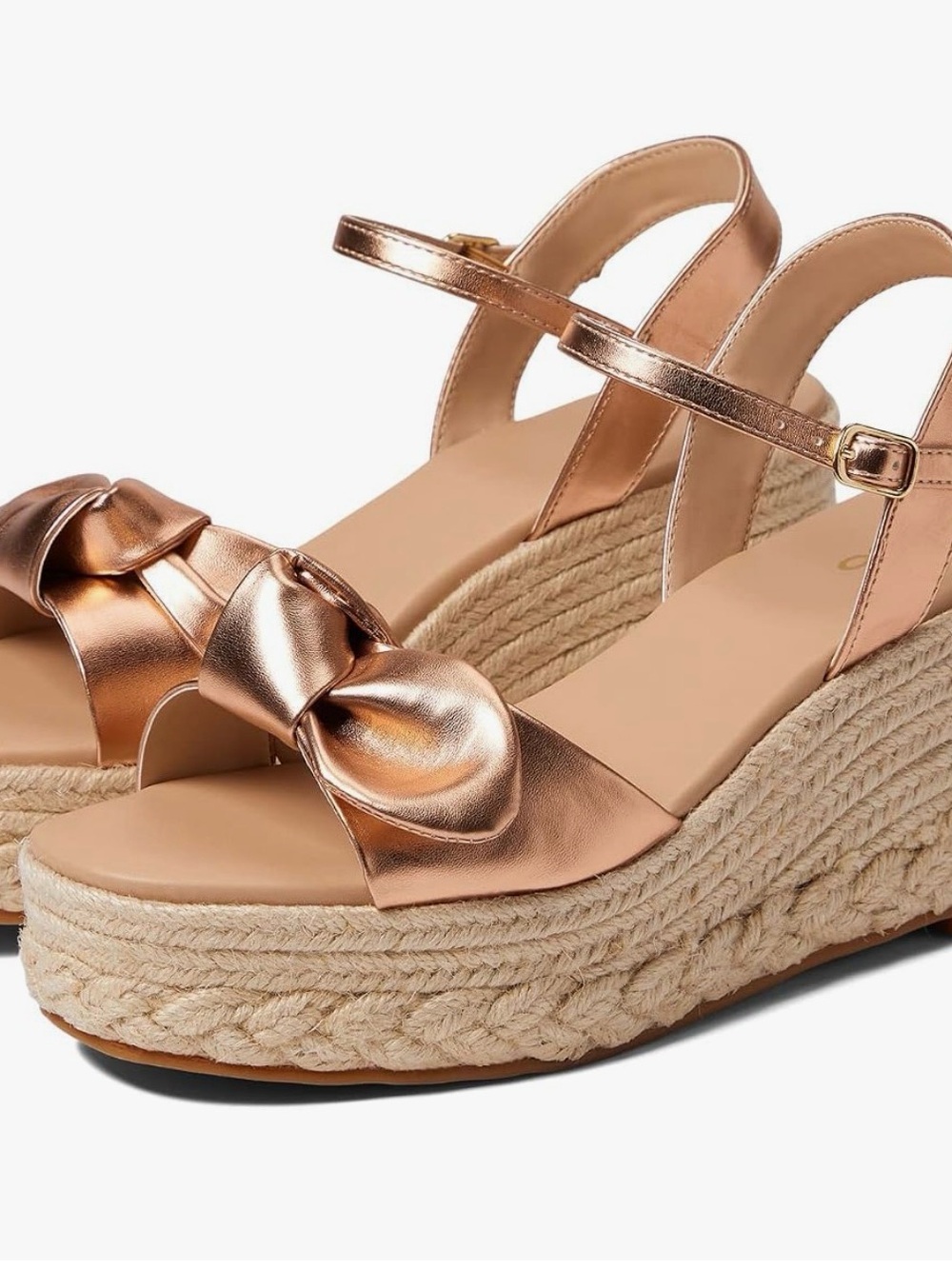Aldo Rose Gold Metallic Bow Espadrille Wedges